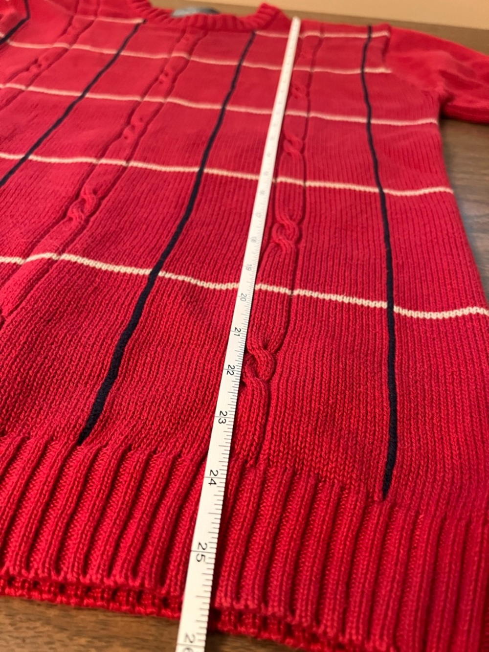 Vintage Oscar de la Renta Red Cable Knit Striped Sweater Preppy Grandpa Core - Picture 9 of 9
